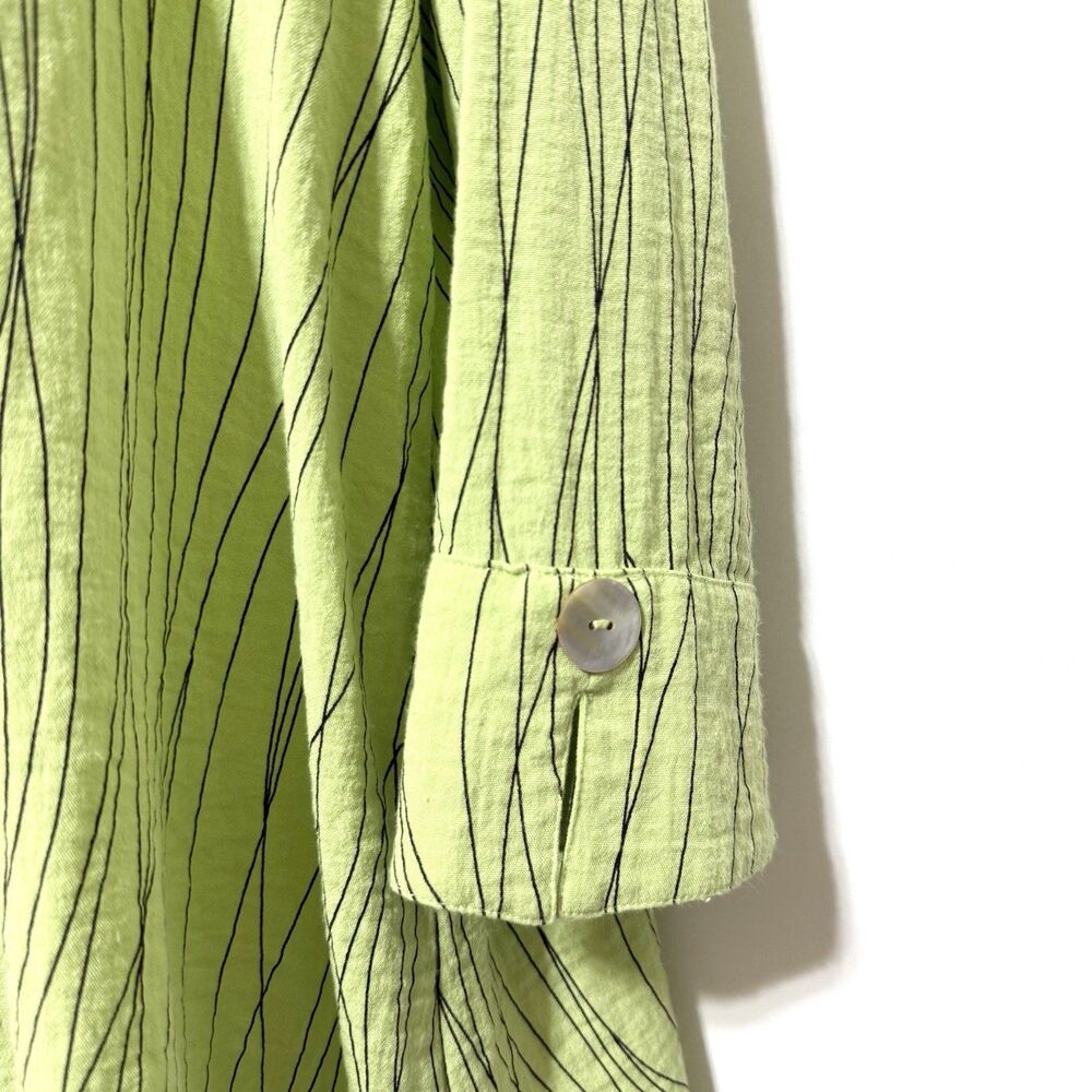 Ali Miles Green Pearl Buttons 3/4 Sleeve Standup Collar Size L - Picture 5 of 9